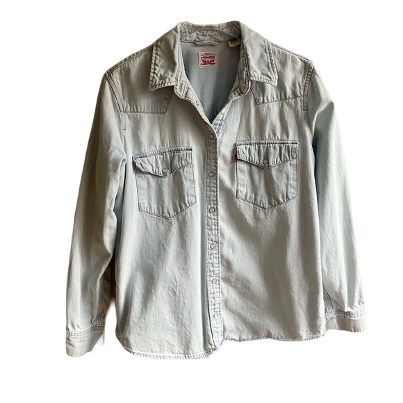 Vintage Levi's Western Denim Shirt Size L 100% Cotton Light Wash Button Down Top - Picture 5 of 14
